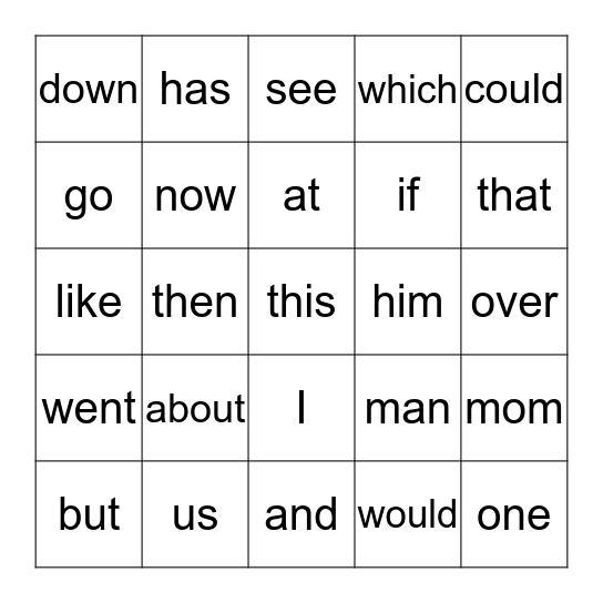 SITE WORDS Bingo Card