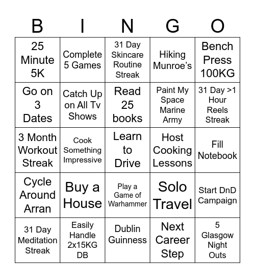 New Year Bingo Card