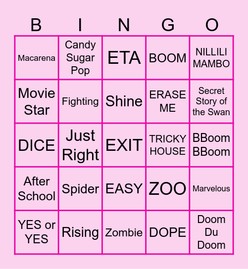 SONG BINGO 💿 Bingo Card