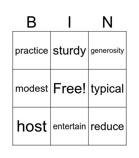 Vocabulary Jan. 6-12 Bingo Card