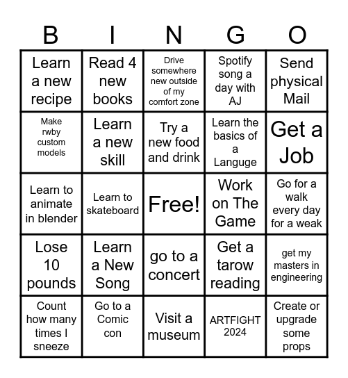 My Bingo 2025 Bingo Card