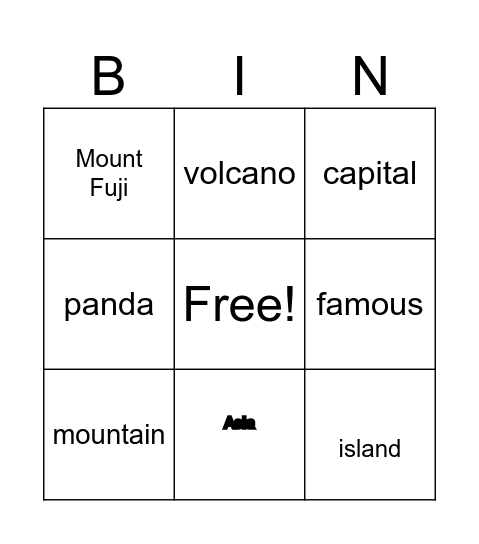 Japan Bingo Card
