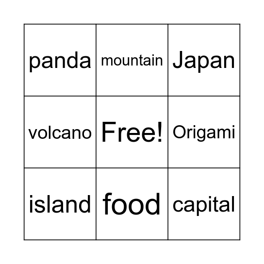 Japan Bingo Card