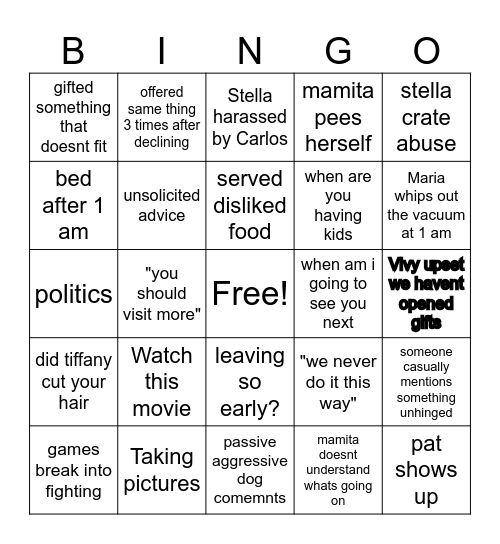 Arredondo Christmas Bingo Card