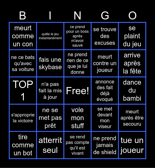 Théo Fortnite Bing Bingo Card