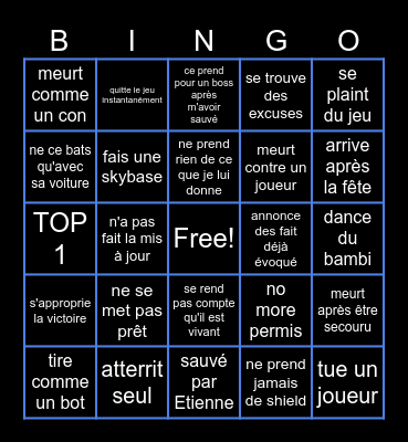 Théo Fortnite Bingo Card