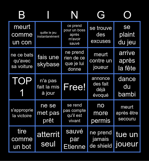 Théo Fortnite Bingo Card