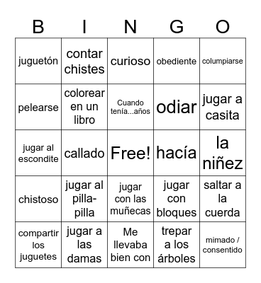 La niñez Bingo Card