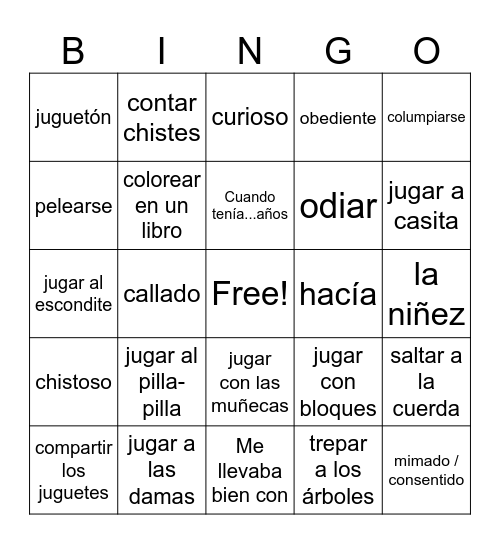 La niñez Bingo Card