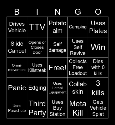 COD Warzone Bingo Card