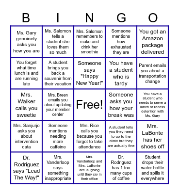 New Years Bingo! Bingo Card