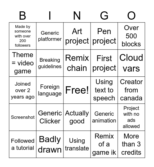 Scratch Recent Tab Bingo Card