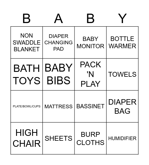 Baby Bingo Card