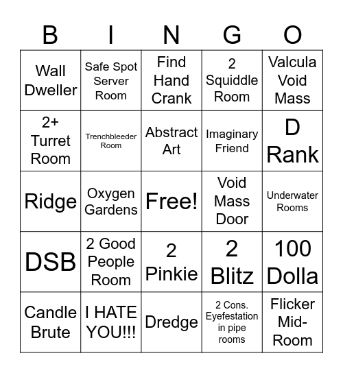 Pressure Bingo Card