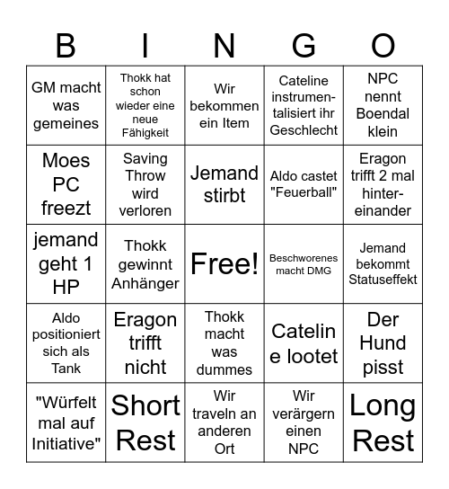 DnD Strahd Bingo Card