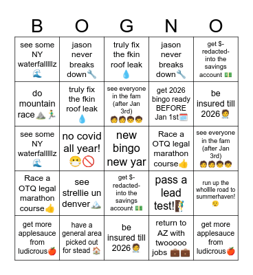Twenty Twenty Five Bingo Card
