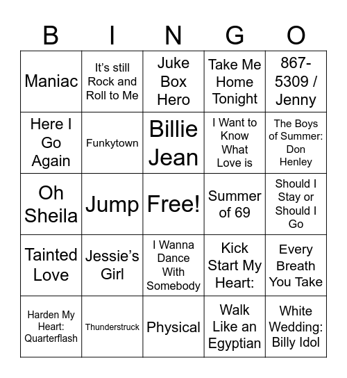80s BINGO Card