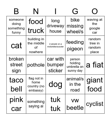 streetview Bingo Card