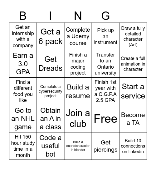 2025 Goals Bingo Card