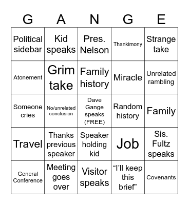 Testimony Bingo Card