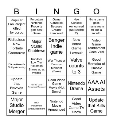 2025 Gaming Bingo Card