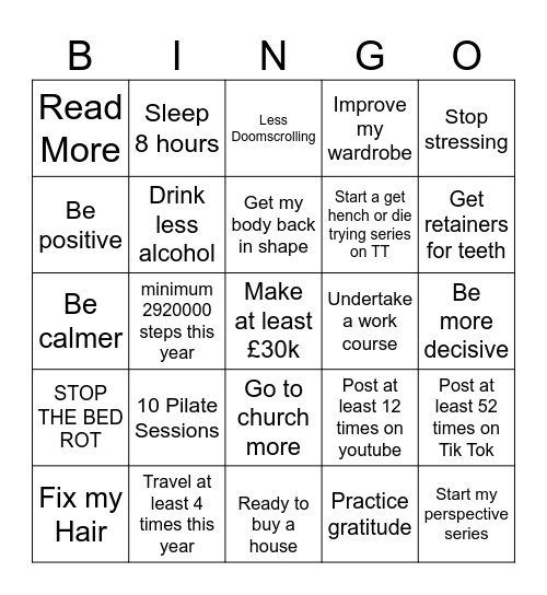 New Year's Resolution BINGO Card