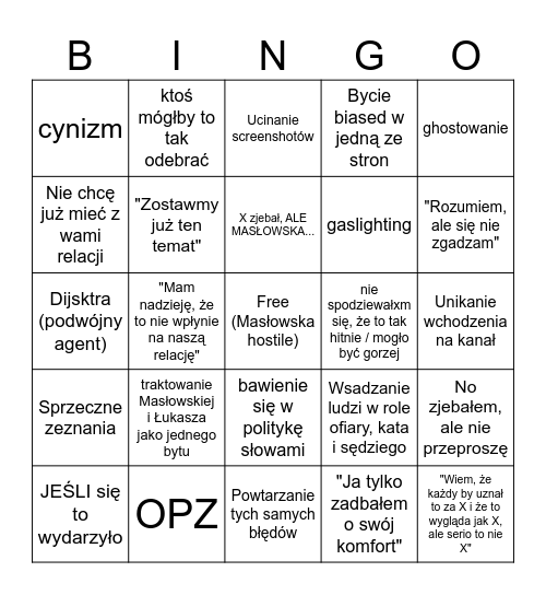 Moralne drama bingo Card