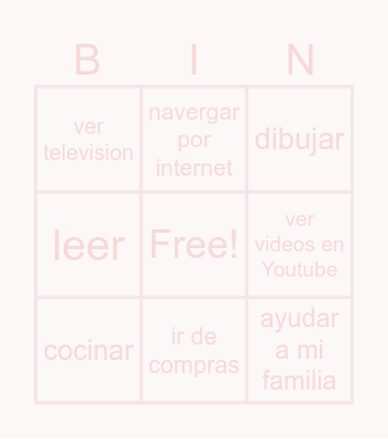 activities and verbs Bingo Card