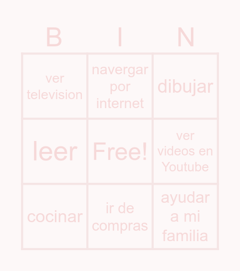 activities and verbs Bingo Card