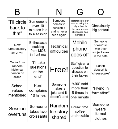 PD day Bingo Card