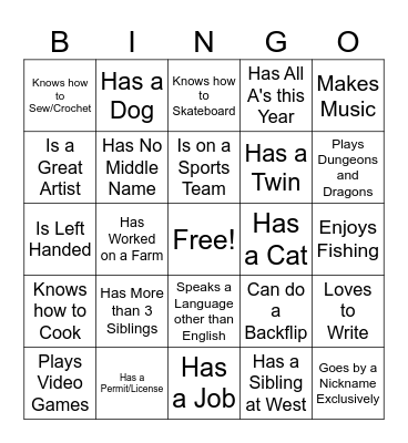 Icebreaker Bingo Card