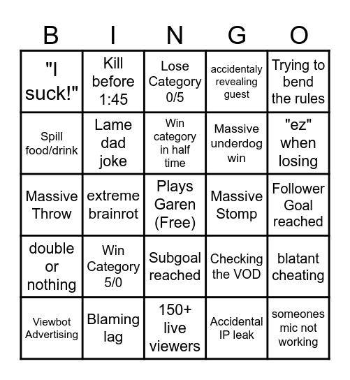 Ericlash 2025 Bingo Card