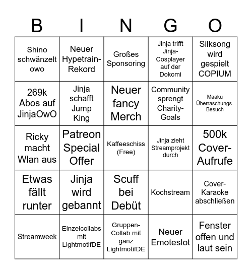 Jinja Bingo 2025 Bingo Card