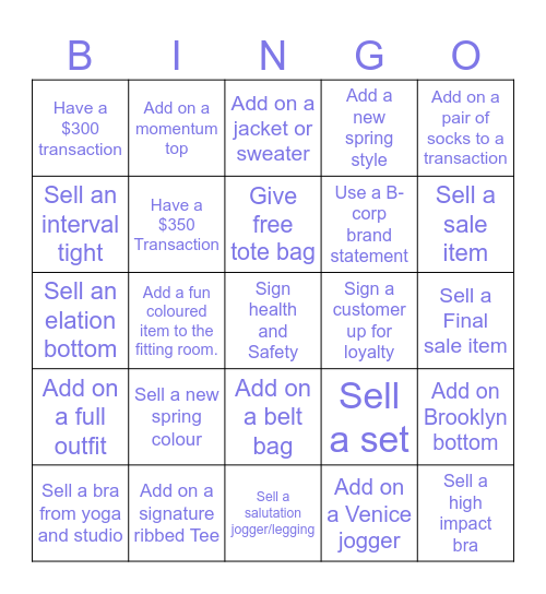 Athleta Bingo Card