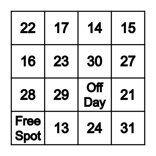 Attendance Bingo Card