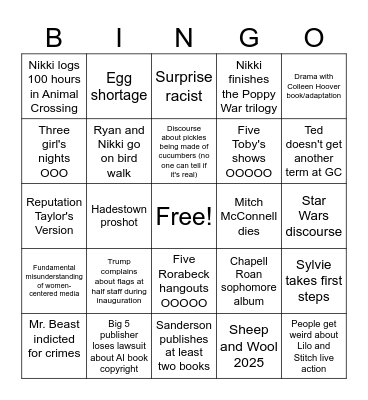Nikki's 2025 Bingo Card