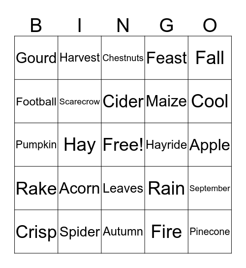 Fall Bingo Card