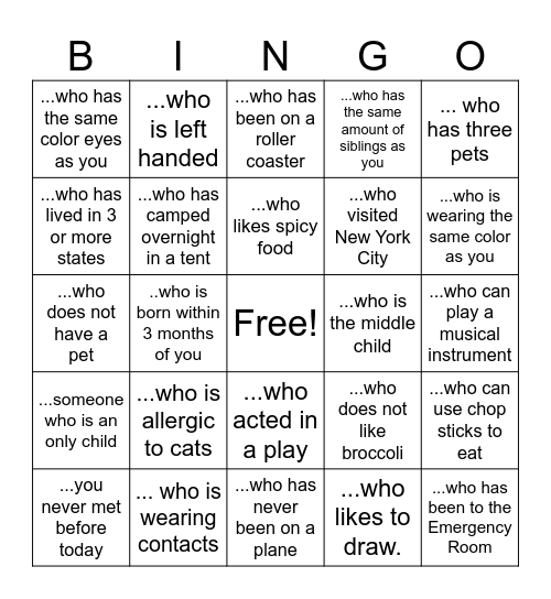 FIND SOMEONE... Bingo Card