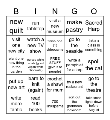 new year resolution bingo Card