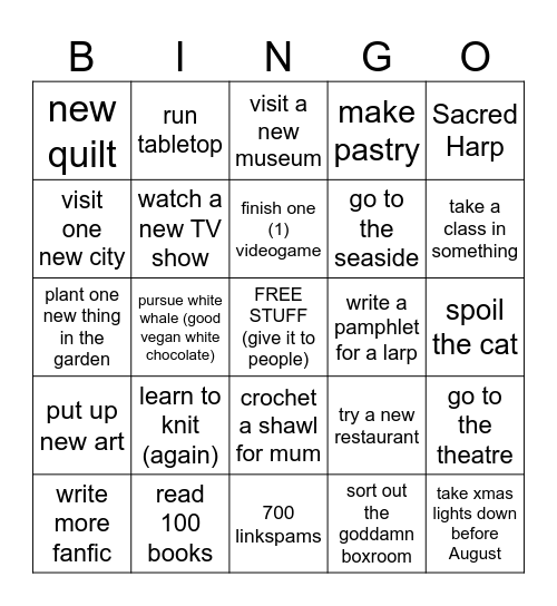 new year resolution bingo Card