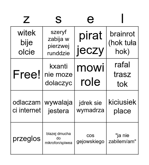 bing amognus Bingo Card