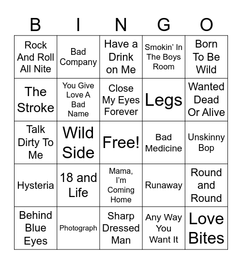 ——ROCK—— Bingo Card