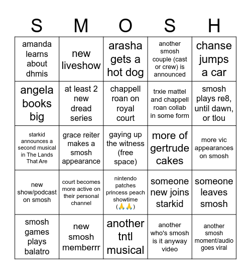 smosh/my other interests Bingo Card