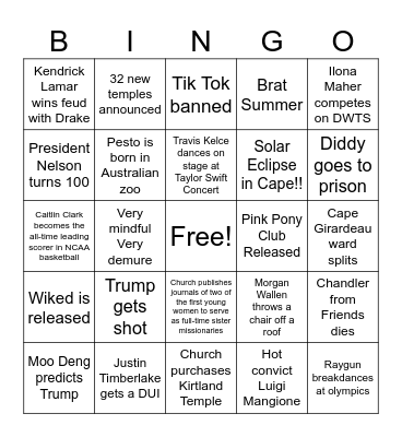 2024 Unhinged Bingo Card