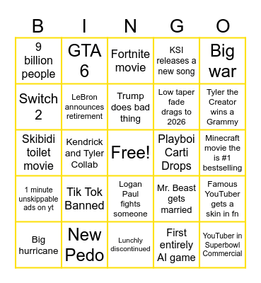 2025 Predictions Bingo Card