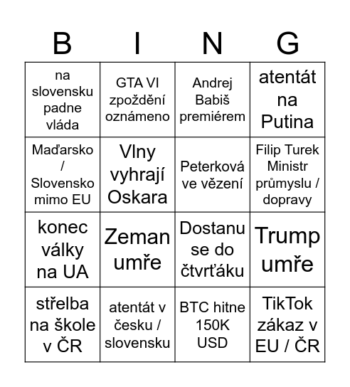 2025 Bingo kartička Bingo Card