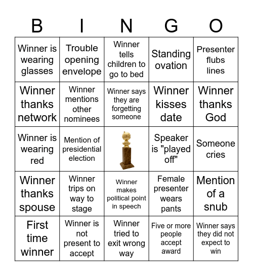 Golden Globes 2025 Bingo Card