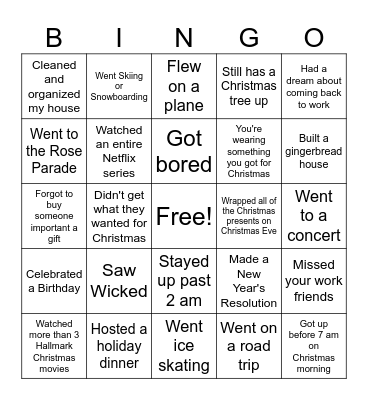 Winter Break Bingo Card