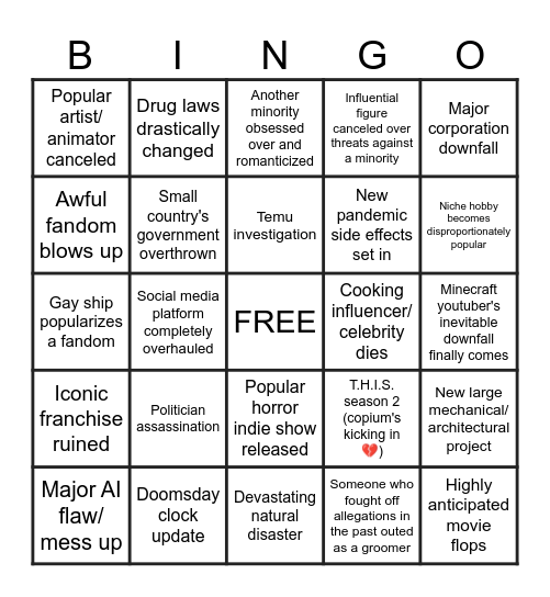 Swaggy Sigma 2025 Bingo Card Bingo Card