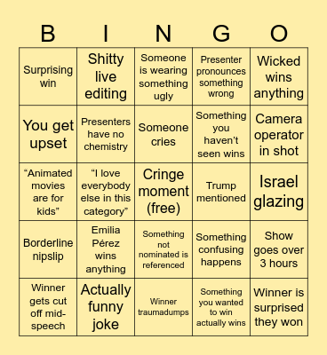 golden globes bingo Card